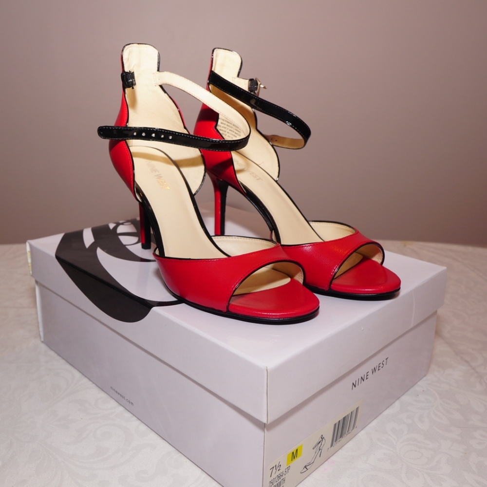 Nine West Leather Open Toe Heels